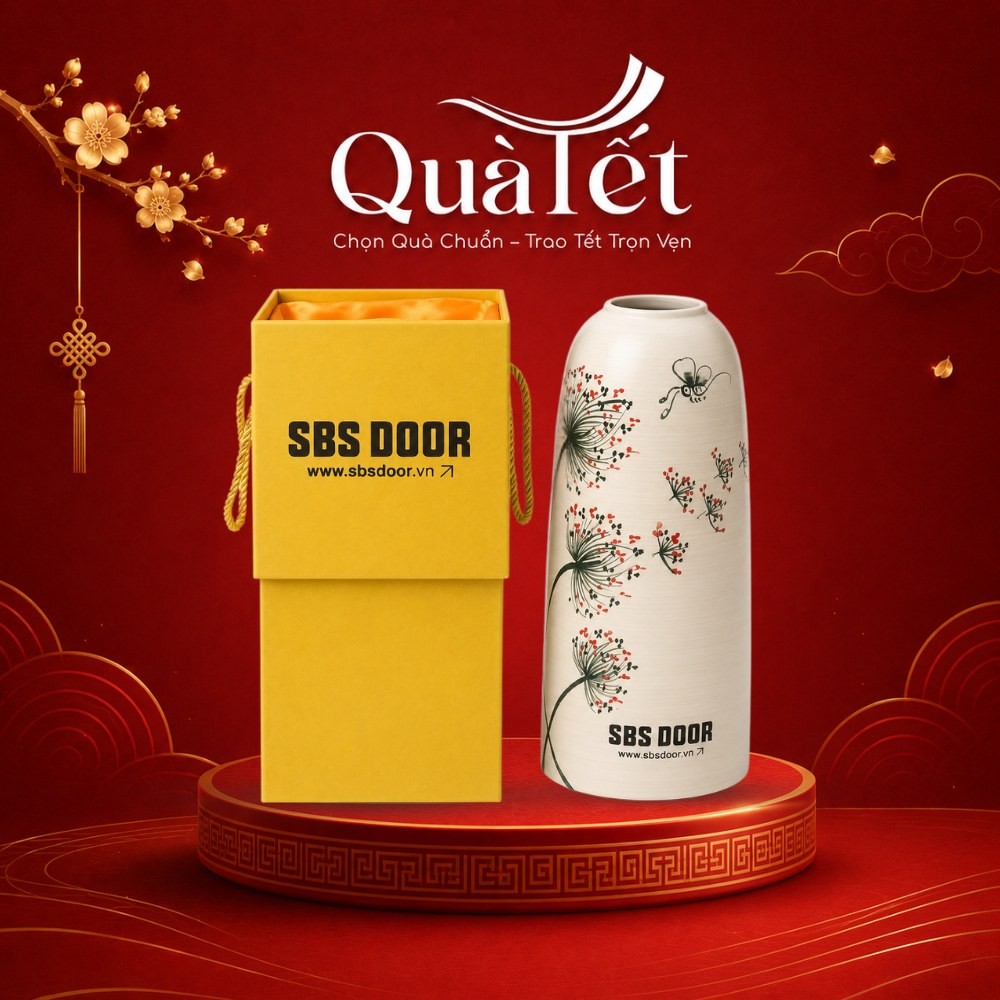 Bình hoa gốm sứ Bát Tràng dáng vò men xước vẽ tay hoa bồ công anh